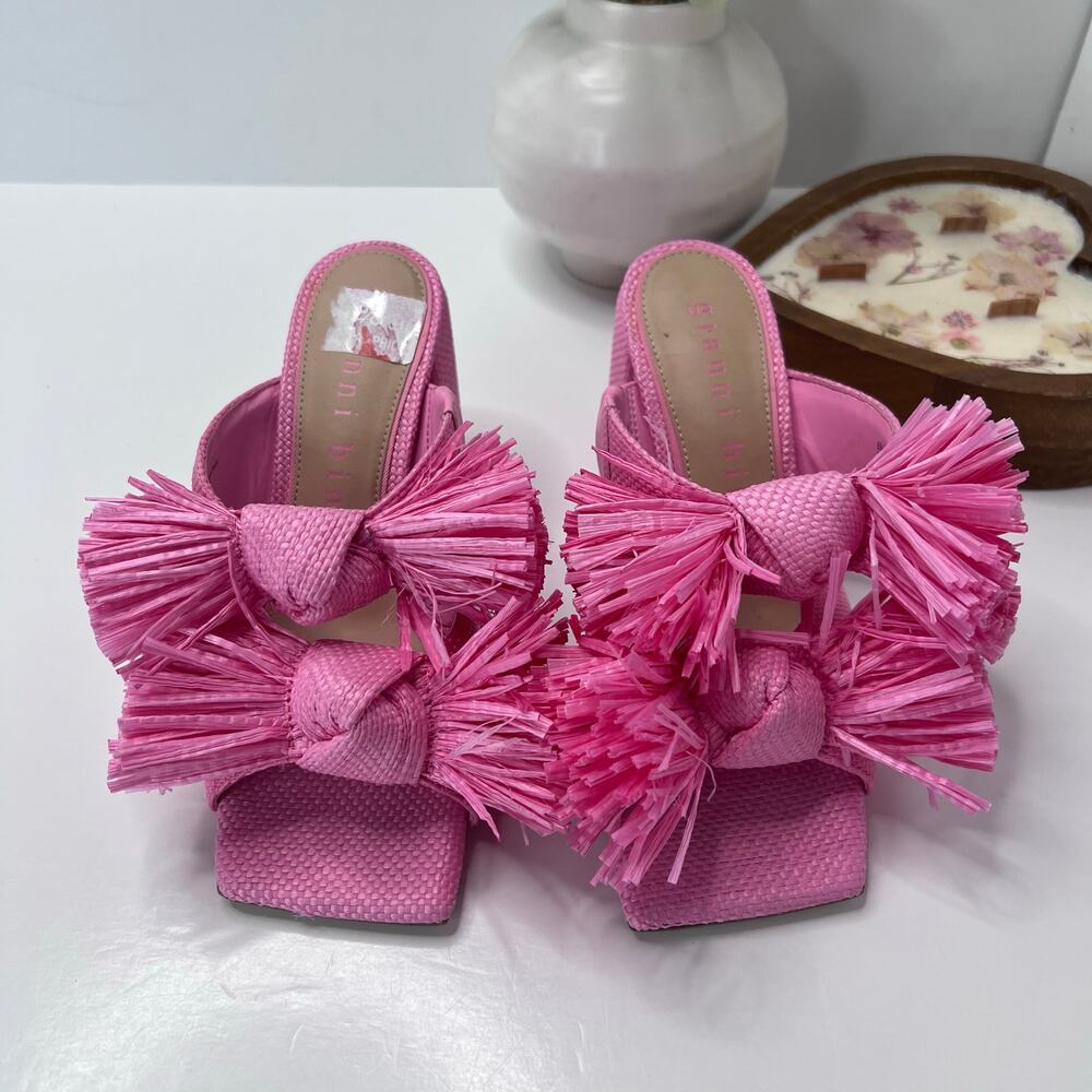 Antonio Melani Maguire Raffia Bow Chunky Block Heel Sandal Pink Women 6 M